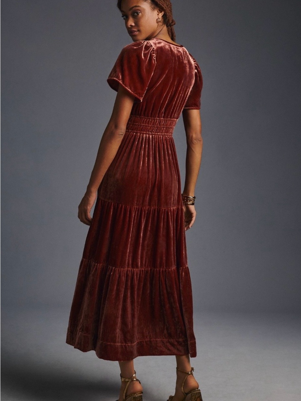 Anthropologie The Somerset Velvet Maxi Dress in Deep Auburn - M - Picture 2 of 9